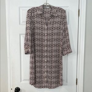 CAbi Black and Cream Geometric Long Sleeve Dress